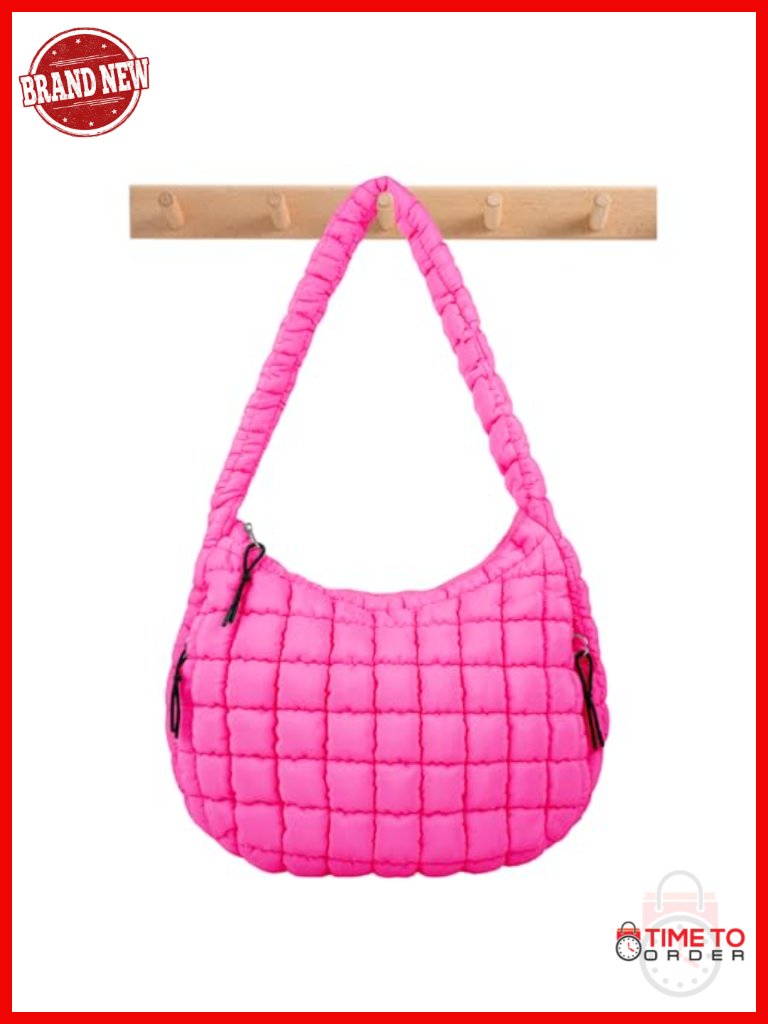 Quilted Nylon Puffer Tote Bag Crossbody Shoulder Hobo With Zipper